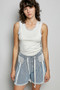 POL Raw Hem Drawstring Striped Denim Shorts