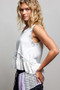 POL Floral Print Patche Round Neck Ribbed Tank with Double Gauze Ruffle Accents