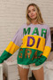 BiBi Sequin Mardi Gras Lettering Color Block Sweatshirt