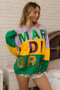 BiBi Sequin Mardi Gras Lettering Color Block Sweatshirt