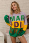 BiBi Sequin Mardi Gras Lettering Color Block Sweatshirt