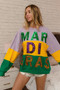 BiBi Sequin Mardi Gras Lettering Color Block Sweatshirt