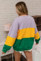 BiBi Sequin Mardi Gras Lettering Color Block Sweatshirt
