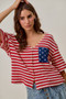 SO ME Stripe Waffle Knit Fourth Of July Cardigan Top