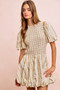 BiBi Floral Bow Tie Attachable Puff Sleeves Dress