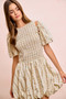 BiBi Floral Bow Tie Attachable Puff Sleeves Dress