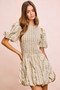 BiBi Floral Bow Tie Attachable Puff Sleeves Dress
