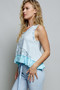 POL Floral Print Patche Round Neck Ribbed Tank with Double Gauze Ruffle Accents