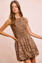 BiBi Leopard Bow Tie Attachable Puff Sleeves Dress