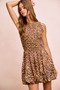 BiBi Leopard Bow Tie Attachable Puff Sleeves Dress