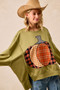 BiBi Plaid Mix Pumpkin Patchwork Cut Edge Detail Oversized French Terry Sweatshirt