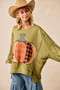 BiBi Plaid Mix Pumpkin Patchwork Cut Edge Detail Oversized French Terry Sweatshirt