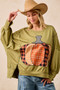 BiBi Plaid Mix Pumpkin Patchwork Cut Edge Detail Oversized French Terry Sweatshirt
