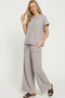 Zenana Washed Slub Short Sleeve Tee & Long Pants Set