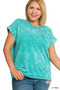 Zenana Full Size Crinkle Washed Round Neck Folded Short Sleeve Tee Plus Size