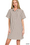 Zenana Stripe Collared Half Button Up T-Shirts Dress