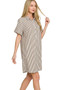 Zenana Stripe Collared Half Button Up T-Shirts Dress