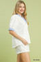 Umgee French Terry Ruffle Trim Puff Sleeve Top