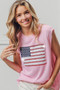 BiBi American Flag Sequins Patch Knit Top