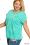 Zenana Full Size Crinkle Washed Round Neck Folded Short Sleeve Tee Plus Size
