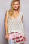 POL V-Neck Crochet Tank with Diamond Weave Knit Patterns