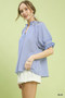 Umgee Stripe Ruffle Sleeve Split-Neck Blouse