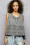 POL Button Down Round Neck Tank with Crochet Contrast