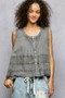 POL Button Down Round Neck Tank with Crochet Contrast