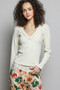POL V-Neck Long Sleeve Ribbed Top with Lace-Accent Neckband