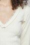 POL V-Neck Long Sleeve Ribbed Top with Lace-Accent Neckband