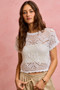 SO ME Crochet Scallop Edge Short Sleeves Knit Cover Up
