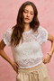 SO ME Crochet Scallop Edge Short Sleeves Knit Cover Up