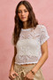 SO ME Crochet Scallop Edge Short Sleeves Knit Cover Up