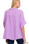 Zenana Double Gauze 3/4 Sleeve Button Up Shirt