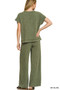 Zenana Washed Slub Short Sleeve Tee & Long Pants Set