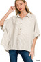 Zenana Full Size Woven Stripe Button Down Boxy Shirt Plus Size