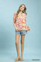 Umgee Mix Floral Split-Neck Short Sleeve Top