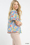 Umgee Floral Print Button-Down Blouse with Flutter Sleeves