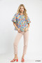 Umgee Floral Print Button-Down Blouse with Flutter Sleeves