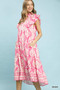 Umgee Leaf Print Tiered Maxi Dress with Pockets