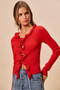 SO ME Cascade Ruffle Ribbed Sweater Cardgian
