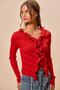 SO ME Cascade Ruffle Ribbed Sweater Cardgian
