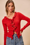 SO ME Cascade Ruffle Ribbed Sweater Cardgian