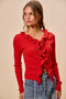 SO ME Cascade Ruffle Ribbed Sweater Cardgian