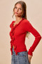 SO ME Cascade Ruffle Ribbed Sweater Cardgian
