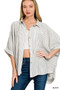 Zenana Full Size Woven Stripe Button Down Boxy Shirt Plus Size