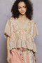 POL Floral Print V-Neck Woven Blouse with Gentle Gathers