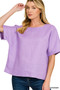 Zenana Linen Round Neck Cuffed Sleeve Top
