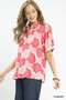 Umgee Floral Collared Short Sleeve Blouse