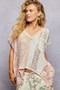 POL Asymmetrical V-Neck Short Sleeve Lace Top